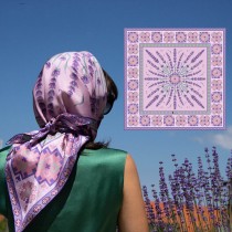 Silk Scarf Lavender and Embroidery Pink 90/90