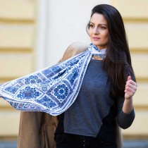 Silk Scarf with Embroidery Veska Blue 160*45
