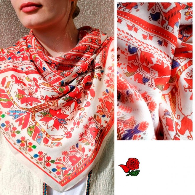 Silk Scarf with Embroidery Zhivka 90*90