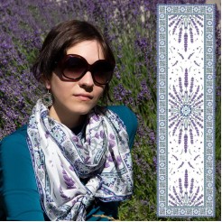 Silk Scarf Lavender and Embroidery White 160*45
