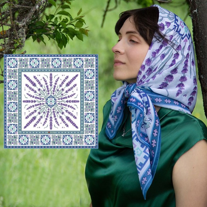 Lady's scarf Lavender white 85x85