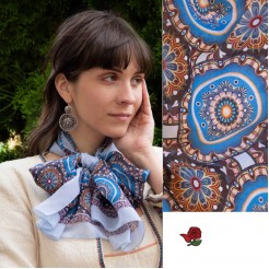 Scarf with Troyan Pottery and Embroidery Motives - blue, 160/45