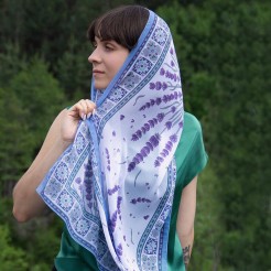 Chiffon Scarf Lavender and Embroidery - white, 160/45