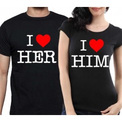 Комплект Тениски за двойки и влюбени "I Love Her/Him"