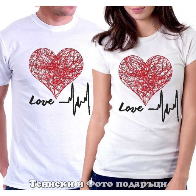 Set of T-shirts for couples in love "My Heart Beats for You"