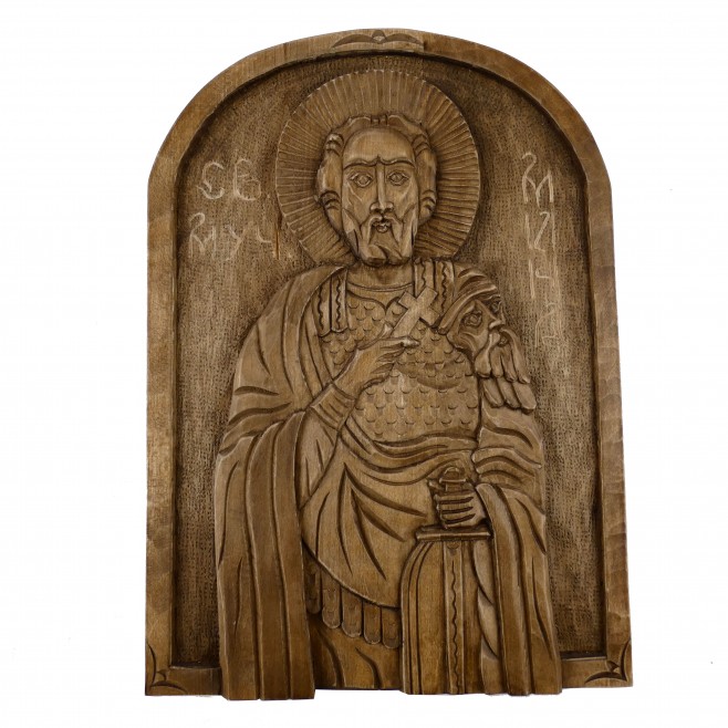 Icon Woodcarving Saint Mina oval