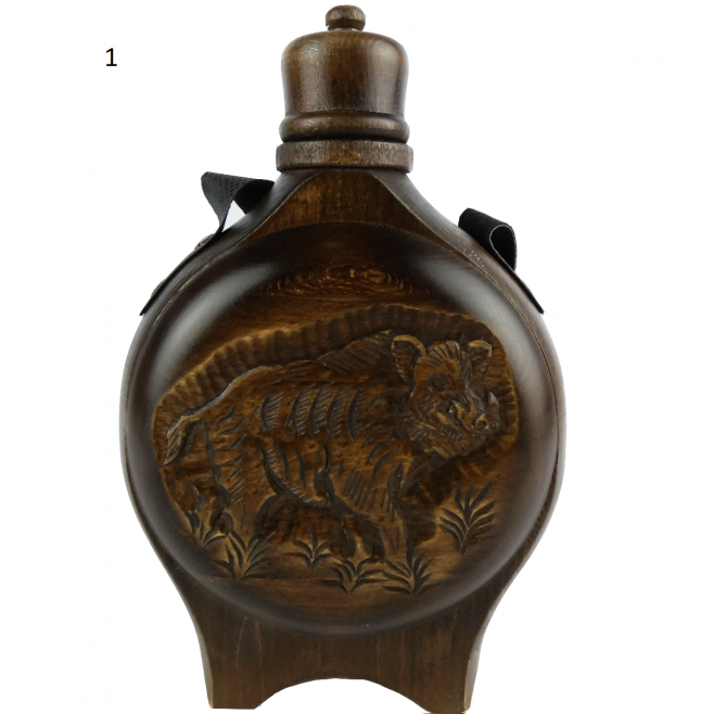Wooden Baklitsa with hunting motifs and glass container