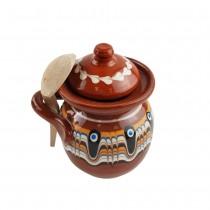 A little jar with a spoon for honey/spices  Troyan pottery