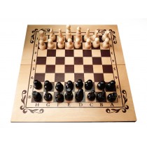 Chess and backgammon set 48, beech, screen printing