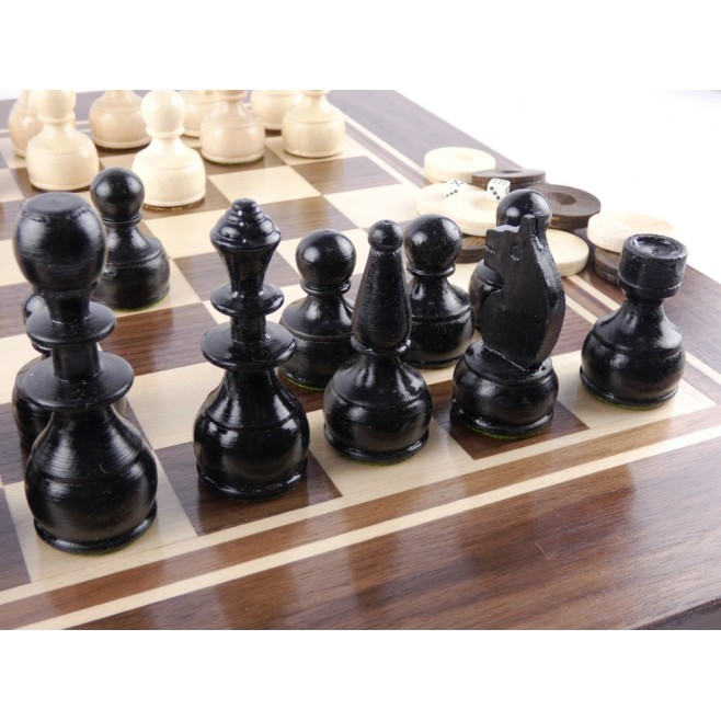 Chess and backgammon set 48 cm, natural veneer dark walnut and beech