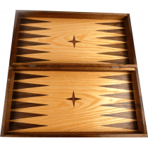 Кутия за шах и табла с естествен фурнир тъмен орех и бук 48 см