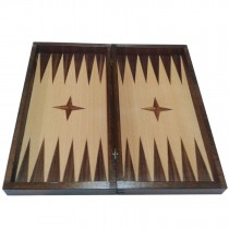 Кутия за шах и табла с естествен фурнир тъмен орех и бук 34 см