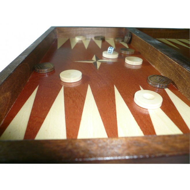 Комплект шах и табла 34 см, естествен фурнир махагон и бук
