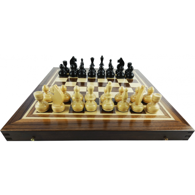 Комплект шах и табла с естествен фурнир тъмен орех и бук 34 см