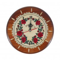 Дървена чиния с часовников механизъм с рози