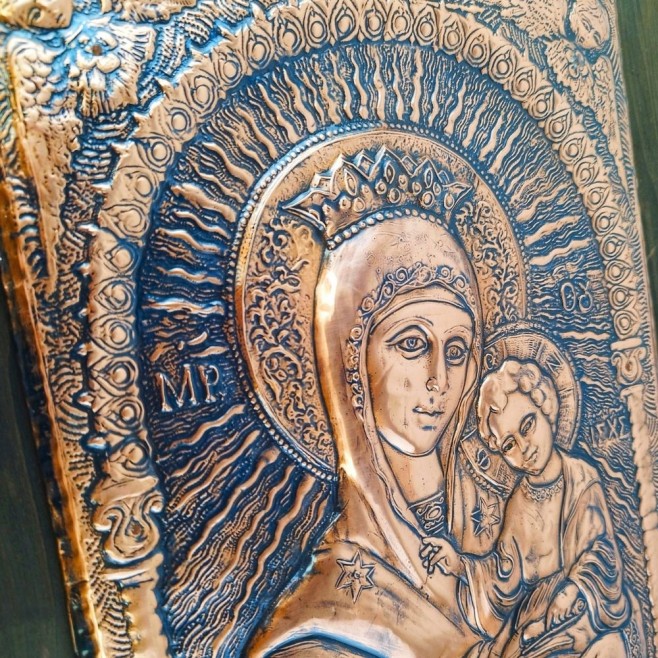 Copper Icon Virgin Mary of Tenderness - special edition