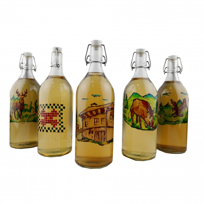 Hand-painted glass brandy bottle