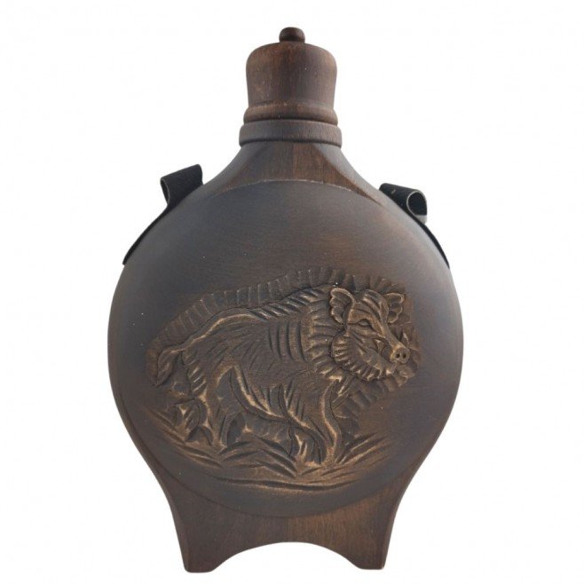Wooden Baklitsa with hunting motifs and glass container