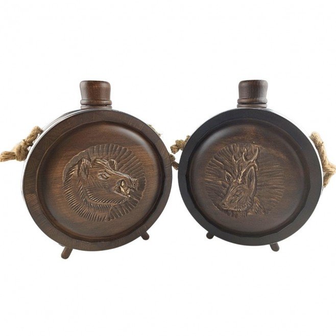 Woodcarved Vessel - Baklitsa, for a master hunter with a glass container 500 ml