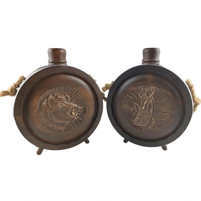 Woodcarved Vessel - Baklitsa, for a master hunter with a glass container 500 ml