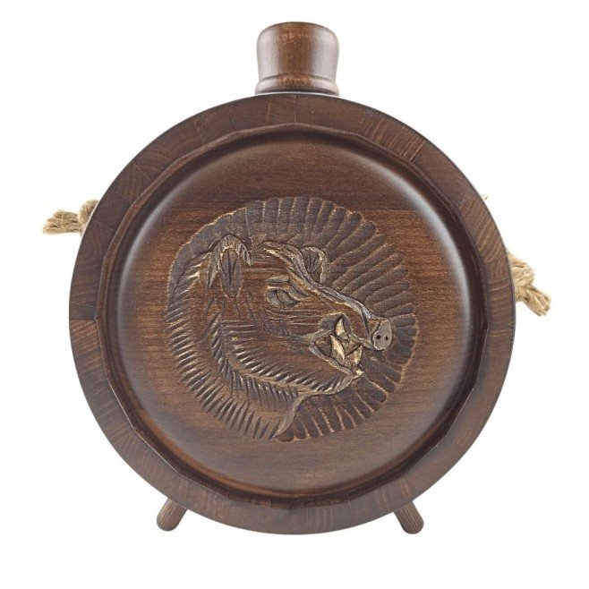 Woodcarved Vessel - Baklitsa, for a master hunter with a glass container 500 ml