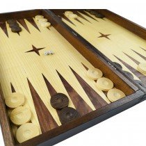 Chess and backgammon set 48 cm, natural veneer dark walnut and beech
