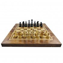 Chess and backgammon set 48 cm, natural veneer dark walnut and beech