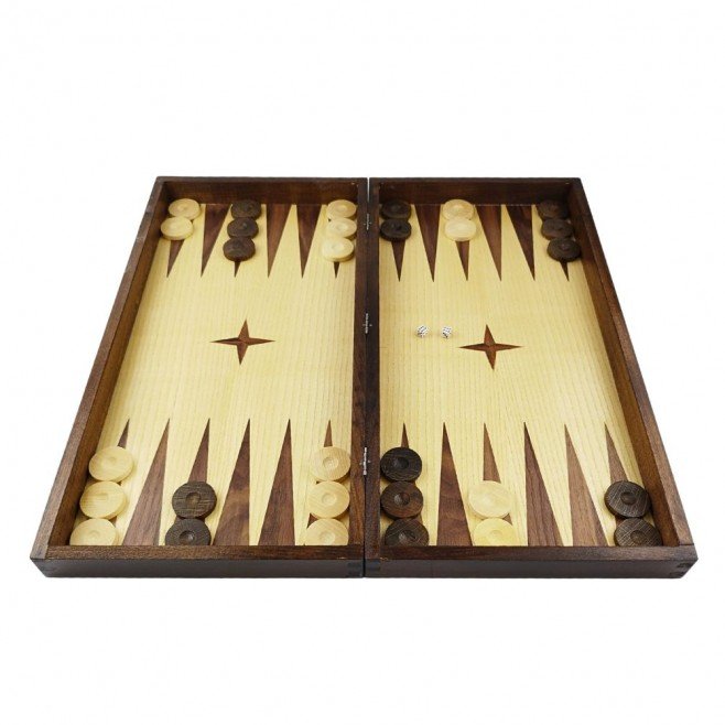 Chess and backgammon set 48 cm, natural veneer dark walnut and beech
