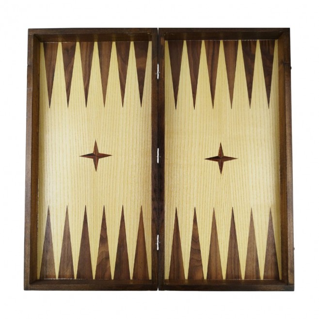 Chess and backgammon set 48 cm, natural veneer dark walnut and beech