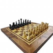 Chess and backgammon set 48 cm, natural veneer dark walnut and beech