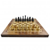 Chess and backgammon set 48 cm, natural veneer dark walnut and beech