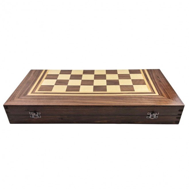 Chess and backgammon set 48 cm, natural veneer dark walnut and beech