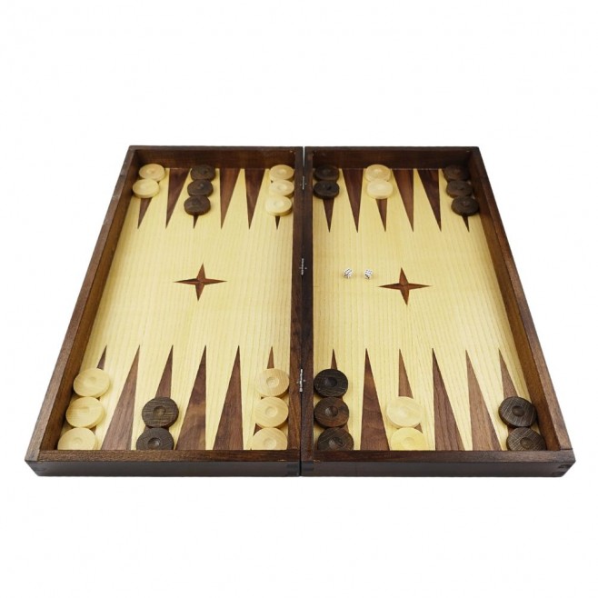 Chess and backgammon set 48 cm, natural veneer dark walnut and beech