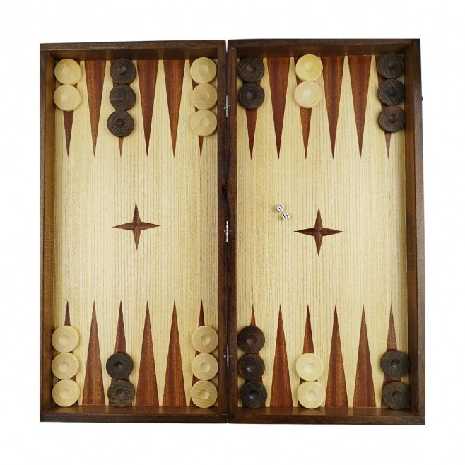 Chess and backgammon set, 48 cm, natural mahogany and beech veneer