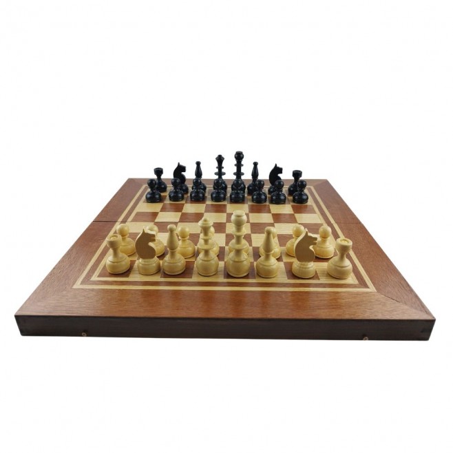 Chess and backgammon set, 48 cm, natural mahogany and beech veneer