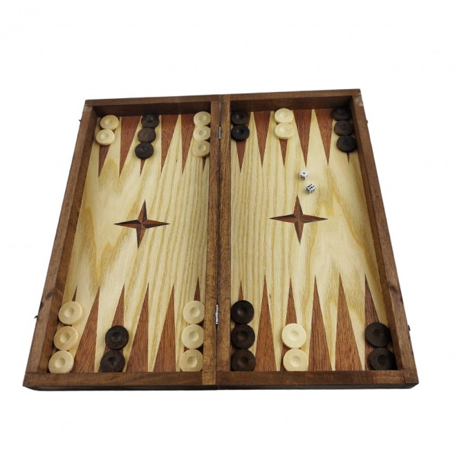 Chess and backgammon set 34 cm, natural mahogany and beech veneer