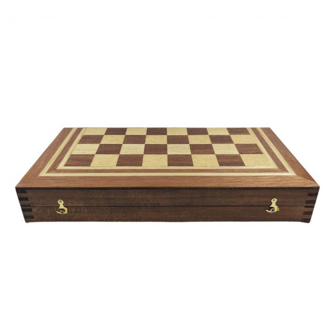 Chess and backgammon set 34 cm, natural mahogany and beech veneer