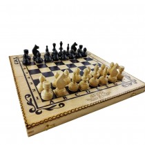 Set of chess and backgammon 34 cm- beech pyrograph