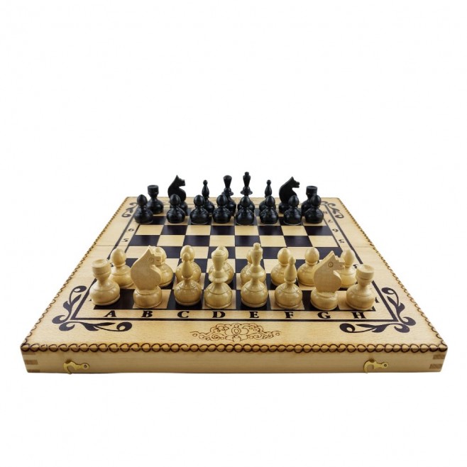 Set of chess and backgammon 34 cm- beech pyrograph