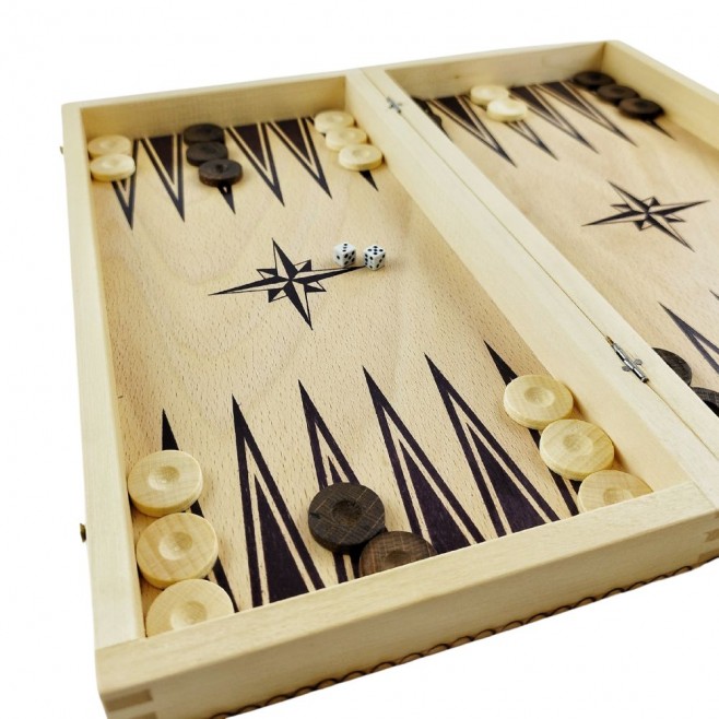 Set of chess and backgammon 34 cm- beech pyrograph