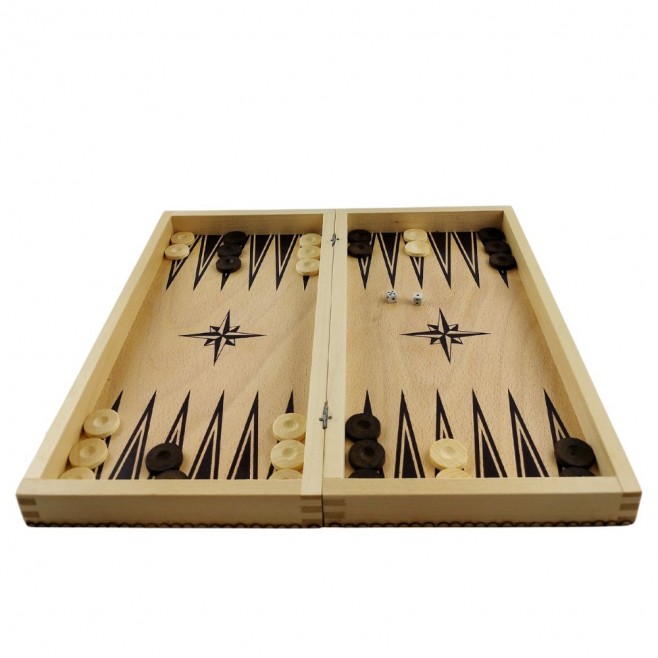 Set of chess and backgammon 34 cm- beech pyrograph