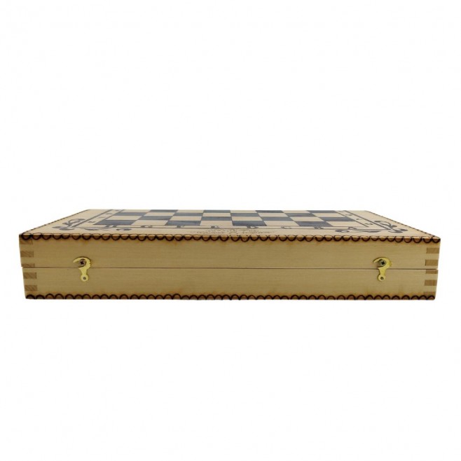 Set of chess and backgammon 34 cm- beech pyrograph