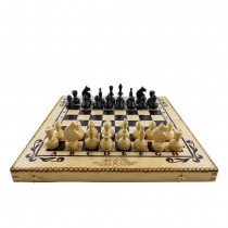 Set of chess and backgammon 34 cm- beech pyrograph