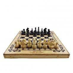 Set of chess and backgammon 34 cm- beech pyrograph