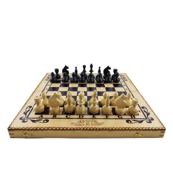 Set of chess and backgammon 34 cm- beech pyrograph