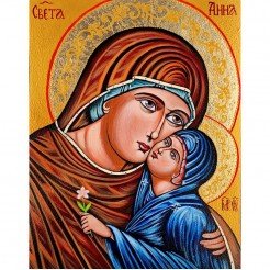 РЪЧНО РИСУВАНА ИКОНА СВЕТА АННА СЪС СВЕТА БОГОРОДИЦА
