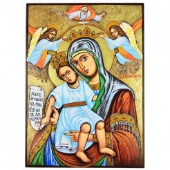 СПЕЦИАЛНА РЪЧНО РИСУВАНА ИКОНА СВЕТА БОГОРОДИЦА ДОСТОЙНО ЕСТЪ ПЪЛНА ИКОНОГРАФИЯ