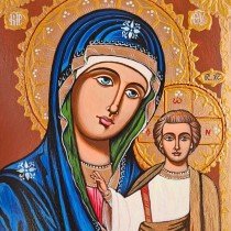 ГОЛЯМА РЪЧНО РИСУВАНА ИКОНА СВЕТА БОГОРОДИЦА КАЗАНСКА