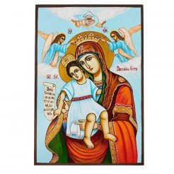 ГОЛЯМА РЪЧНО РИСУВАНА ИКОНА СВЕТА БОГОРОДИЦА ДОСТОЙНО ЕСТЪ ПЪЛНА ИКОНОГРАФИЯ