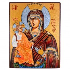 ГОЛЯМА РЪЧНО РИСУВАНА ИКОНА СВЕТА БОГОРОДИЦА ТРОЕРУЧИЦА